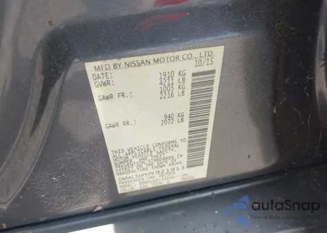 2015 Nissan Altima 2.5 S из США, поврежденный, VIN 1N4AL3APXFN921913